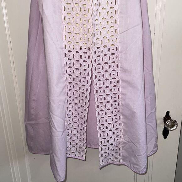 Vtg 60s Movie Star brand lavender polyester/cotton open front robe/ eyelet lace - Picture 3 of 7